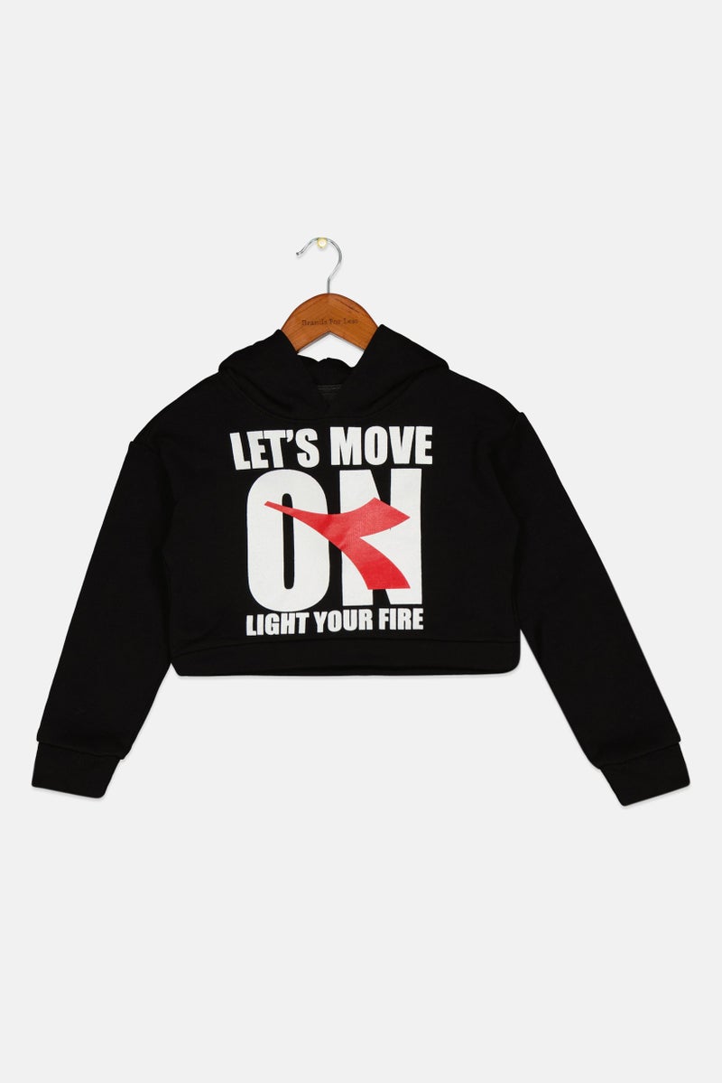 DIADORA هودي مطبوع للفتيات الصغيرات، أسود - Image 1