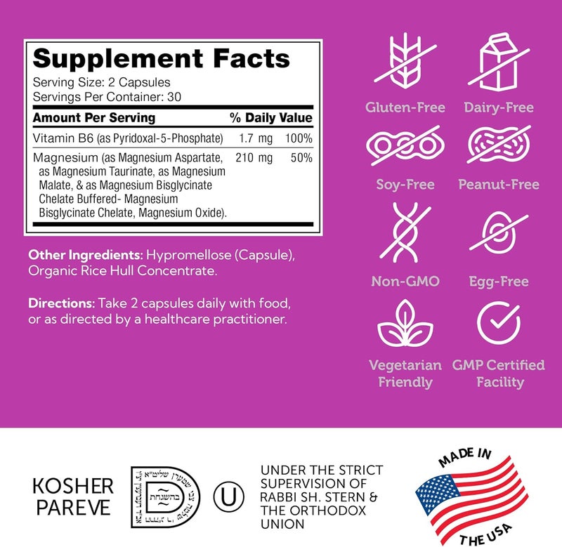 Zahler Magnesium Complex Supplement  Multi Magnesium Supplement Blend with Magnesium Glycinate Malate Aspartate Taurinate and Oxide Plus Vitamin B6  Bone Nerve Heart  Muscle Health 60 Capsules - Image 5