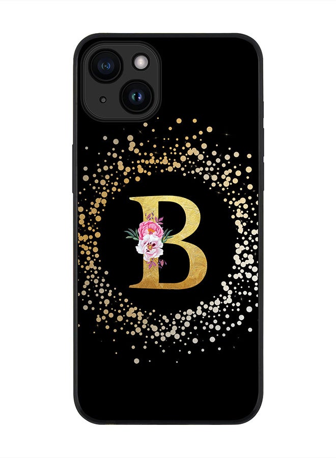 Stylizedd Cover for iPhone 15 Case , Rugged Black Slim fit Thin Protective Phone Cases - Custom Monogram Initial Letter Floral Pattern Alphabet - B (Black) - Image 1