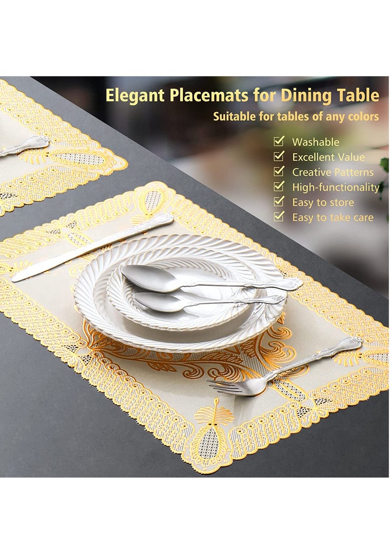 SYOSI SYOSI Placemats Kitchen Table Mat for Dining Table Non-Slip Washable Heat Resistant Plate Mat Rectangle Gold Bloom Kitchen Table Mats Placemats for Kitchen Wedding Restaurant TableSet of 6  - Image 2