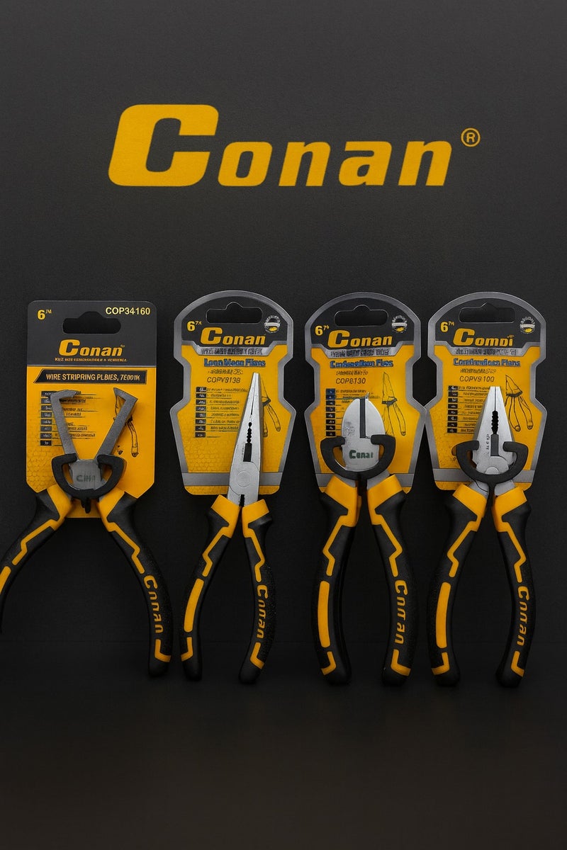 Conan 6" (160 mm) Professional 4-Piece Pliers Set – Multi-Purpose for Wire Stripping, Cutting & Gripping - Image 2