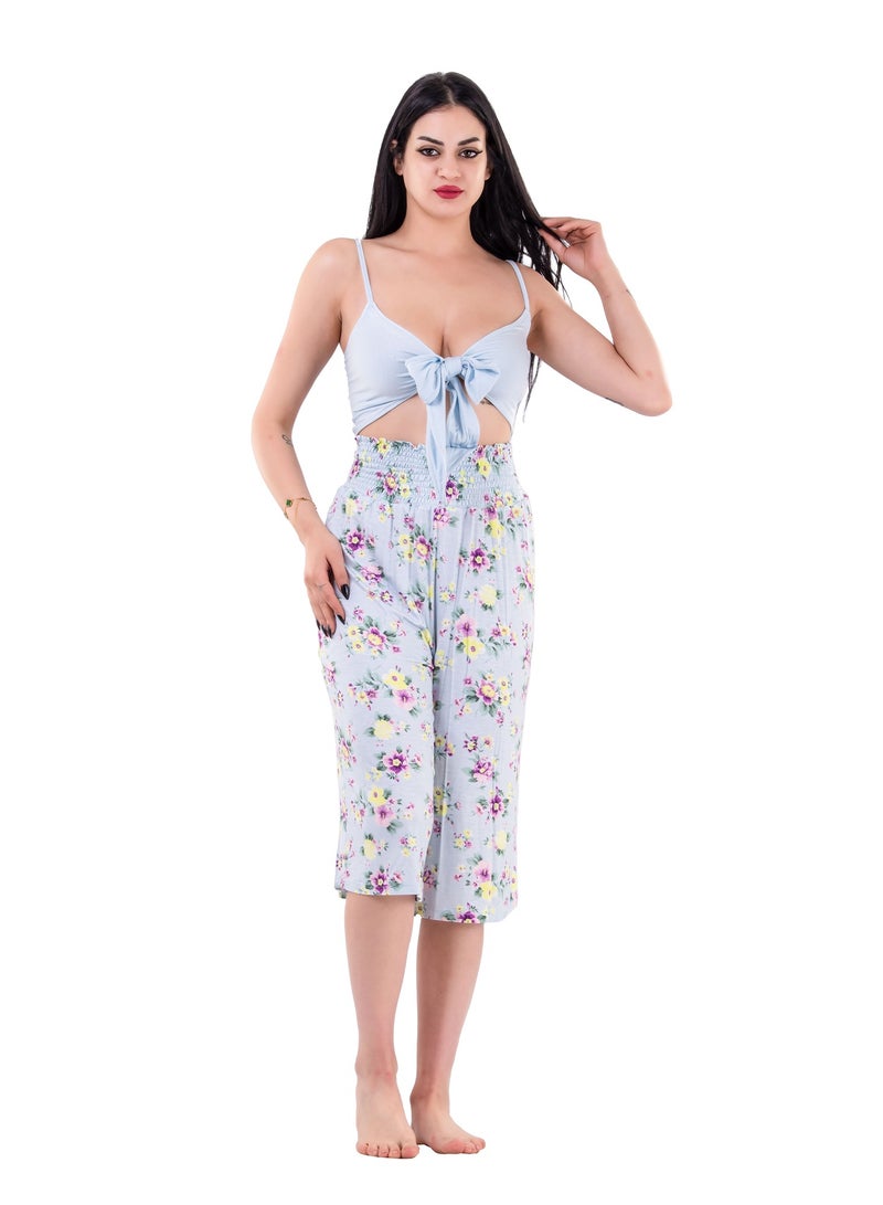 Dadoush Women's Bermuda Floral Pattern Pajamas - Women's Summer Pajama Set with Elastic Back Blouse  - Image 1