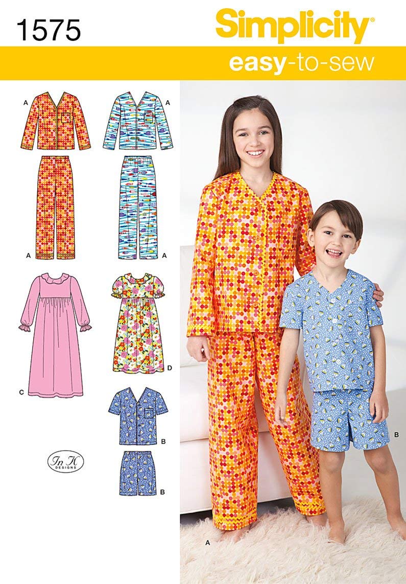 Simplicity 1575 Easy to Sew Girl's and Boy's Pajama Sewing Patterns, Sizes 3-6