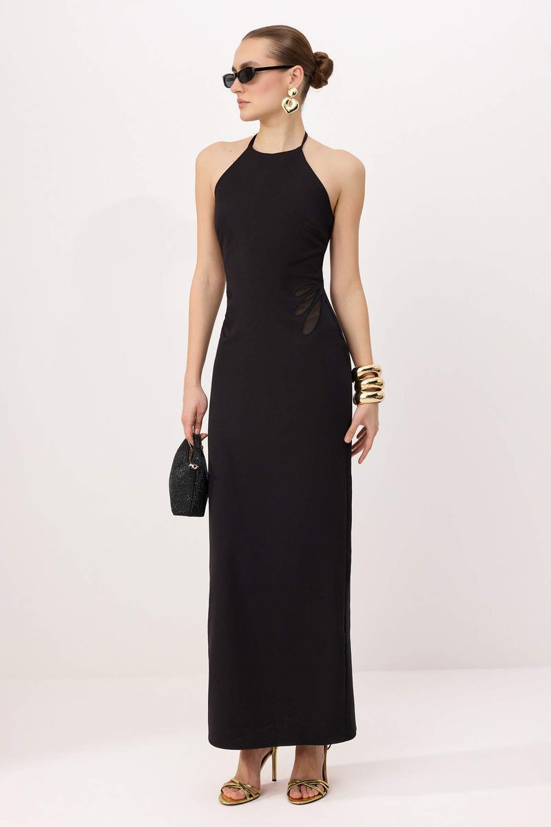 trendyol Black Plain Transparent Detailed Woven Finike Maxi Evening Dress & Graduation Dress Tprss26Ae00082 - Image 1