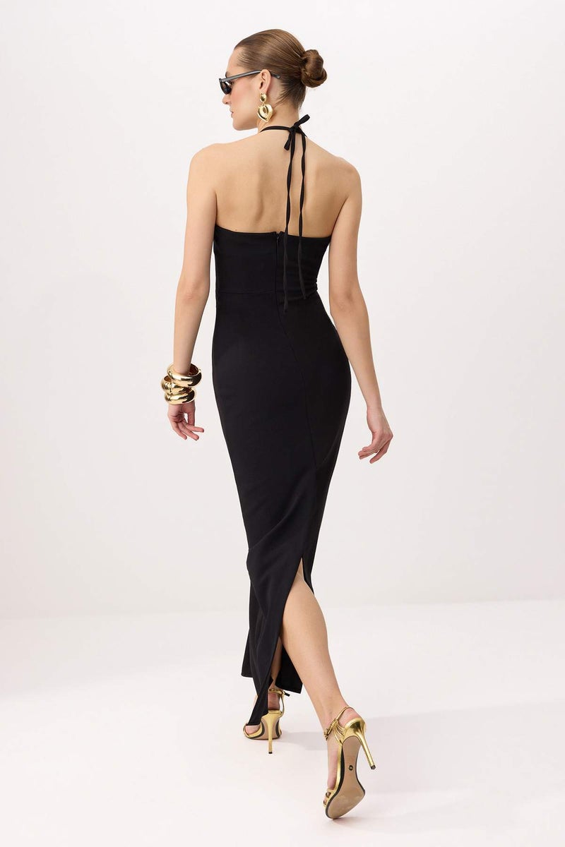 trendyol Black Plain Transparent Detailed Woven Finike Maxi Evening Dress & Graduation Dress Tprss26Ae00082 - Image 2