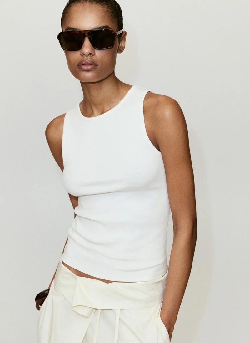 مانجو Ribbed Cotton-Blend Top