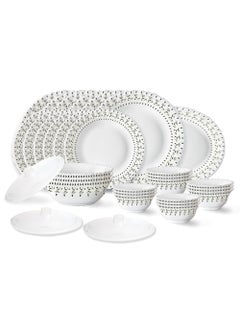 LARAH BY BOROSIL Larah by Borosil Ora Gold Fluted Series Opalware Dinner Set | 31 Pieces for Family of 6 | Microwave & Dishwasher Safe | Bone-Ash Free | Crockery Set for Dining & Gifting | Plates & Bowls | White  - Image 1