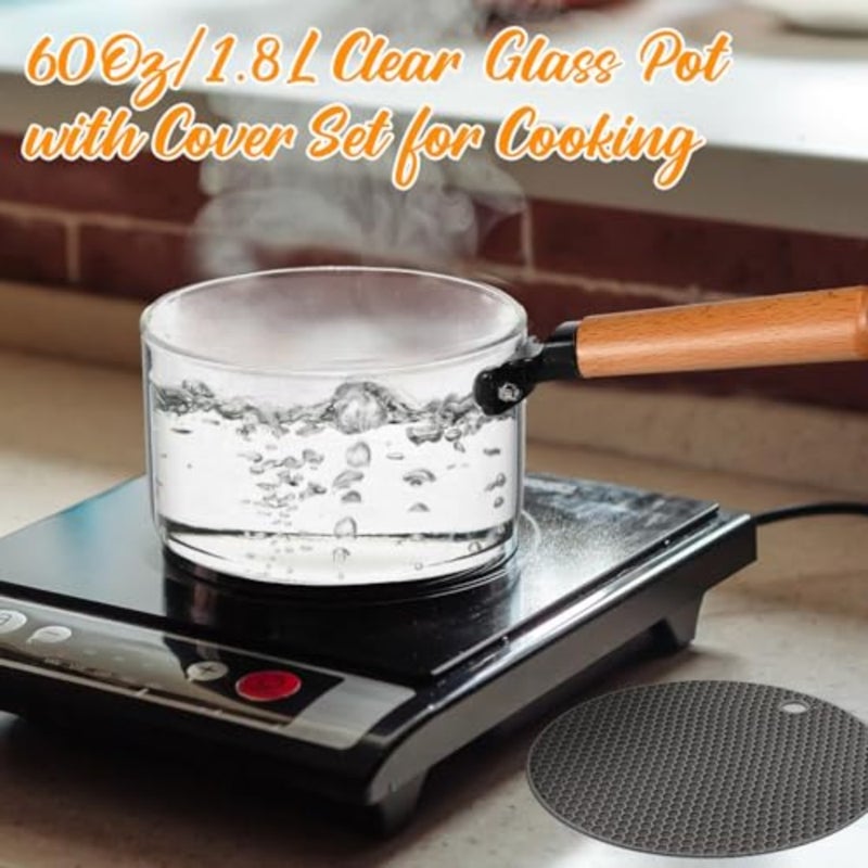 Stove-Safe Heat Resistant Glass Cooking Pot with Lid and Handle, 60 oz Clear Glass Saucepan for Baby Food, Soup, Pasta, Milk, Noodles, Sauces Non-Toxic, Transparent, Durable - Image 3