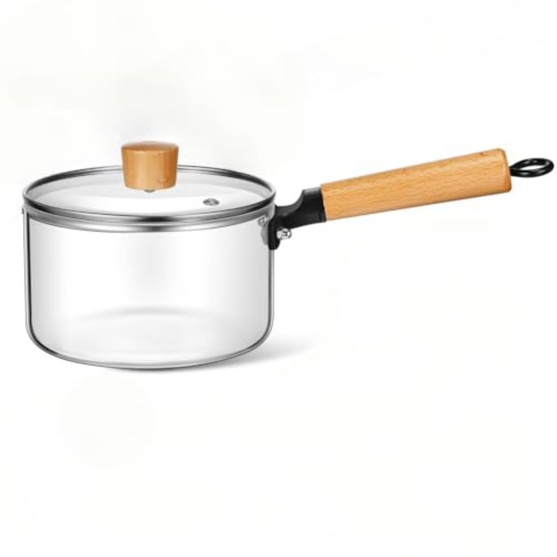 Stove-Safe Heat Resistant Glass Cooking Pot with Lid and Handle, 60 oz Clear Glass Saucepan for Baby Food, Soup, Pasta, Milk, Noodles, Sauces Non-Toxic, Transparent, Durable - Image 1