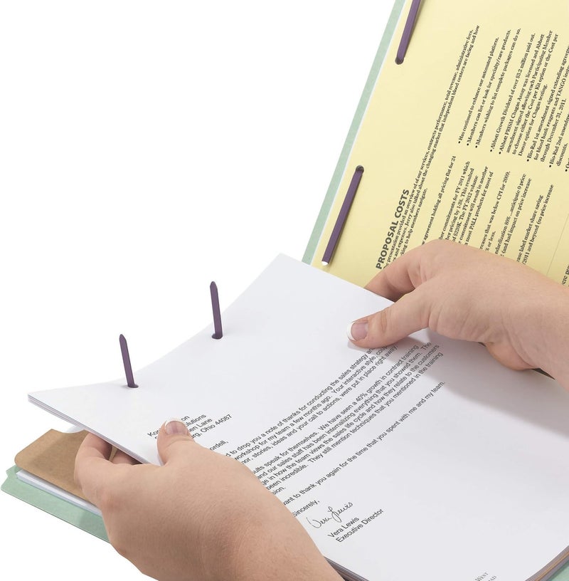 Smead 100% Recycled End Tab Pressboard Classification File Folder with SafeSHIELD Fasteners, 1 Divider, 2" Expansion, Letter Size, Gray/Green, 10 per Box - Image 4