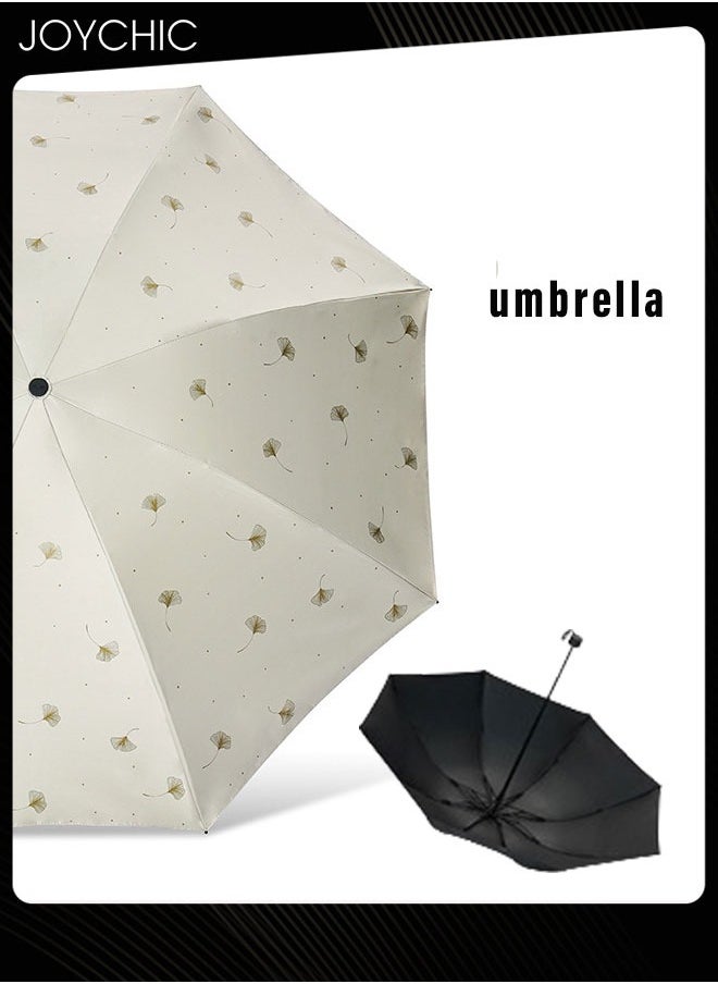 Generic Compact Folding 8 Ribs Sun and Rain Proof Travel Outdoor Umbrella Beige  - Image 1