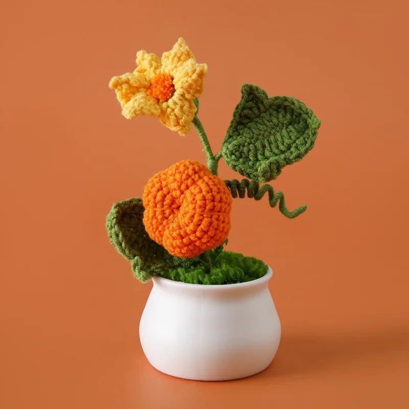 Bluejw Finished Artificial Flower Crochet Vegetables & Fruits Series Potted Simulation Green Plant Small Ornaments Lovely Handmade Gifts, Artificial Vegetables Decor - Image 3