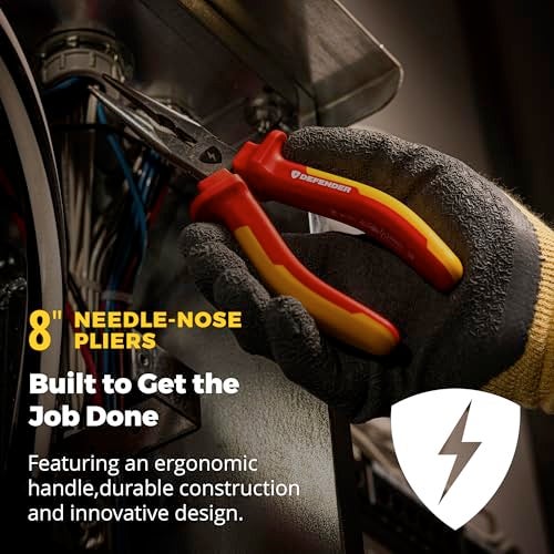 MEGAPRO® DEFENDER Pliers | 1000V VDE Certified | 8.5" Long | Insulated | Electricians Tools (Needle Nose) - Image 2