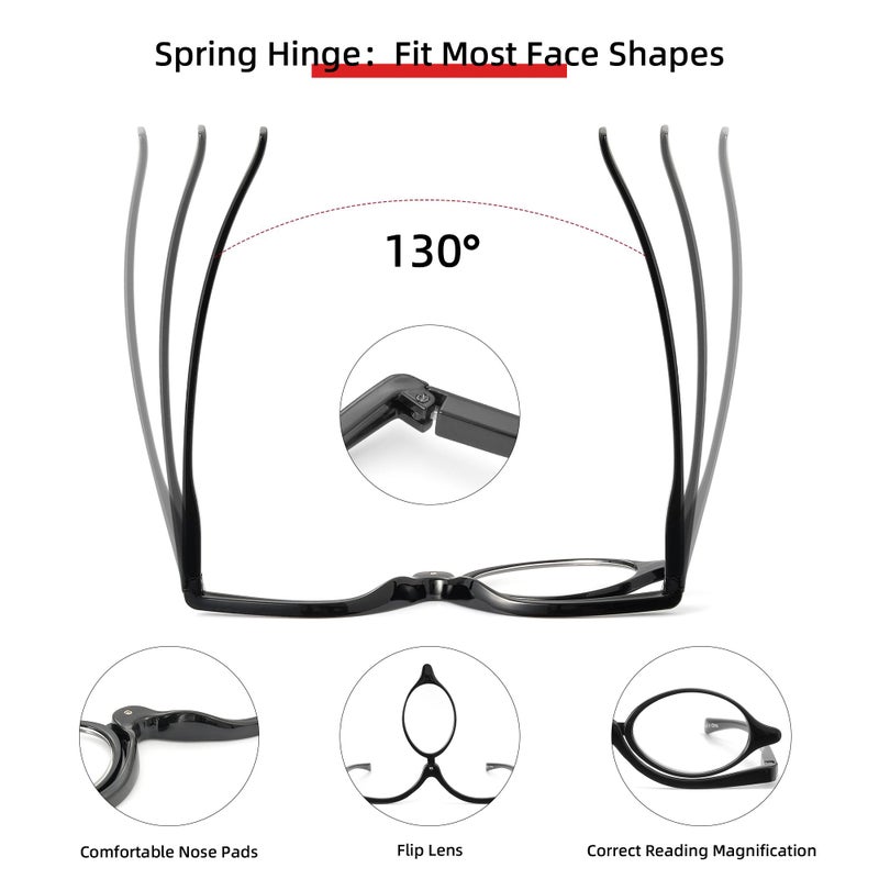 JM 2 Pairs Makeup Reading Glasses Magnifying Flip Down Cosmetic Readers for Women with Spring Hinge +2.25 - Image 4