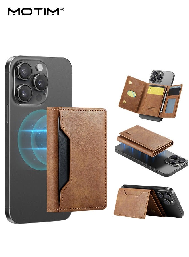 Motim Magnetic Leather Phone Wallet Card Holder with Kickstand, Magnetic Suction with Trifold Wallet Card Holder Pocket, Compatible with MagSafe Phone Cases Compatible Mobile iPhone 16/15/14/13/12 series  - Image 1