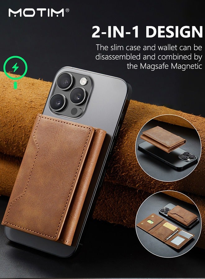 Motim Magnetic Leather Phone Wallet Card Holder with Kickstand, Magnetic Suction with Trifold Wallet Card Holder Pocket, Compatible with MagSafe Phone Cases Compatible Mobile iPhone 16/15/14/13/12 series  - Image 2