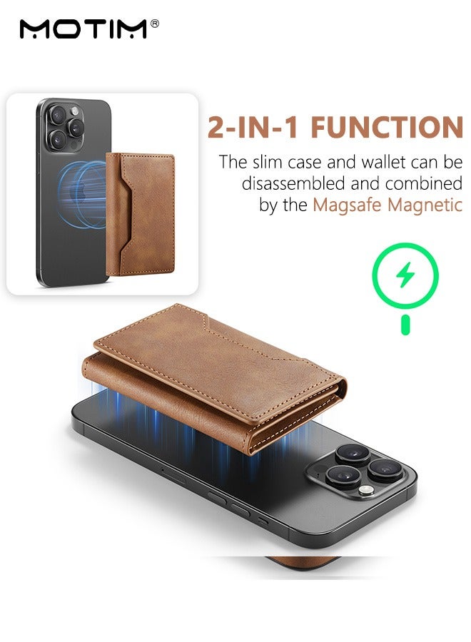 Motim Magnetic Leather Phone Wallet Card Holder with Kickstand, Magnetic Suction with Trifold Wallet Card Holder Pocket, Compatible with MagSafe Phone Cases Compatible Mobile iPhone 16/15/14/13/12 series  - Image 5