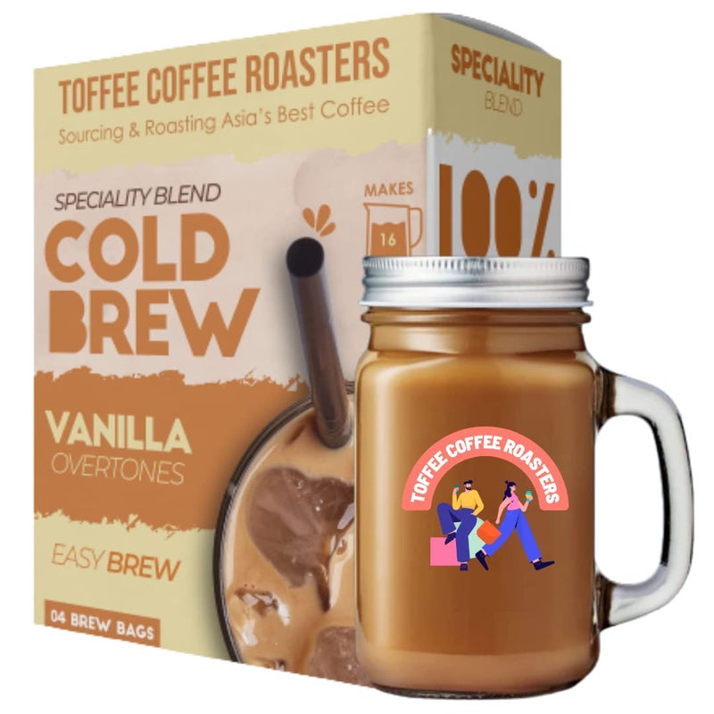 Toffee Coffee Roasters | Vanilla Cold Brew Bags | Free Mason Jar | Easy Brew Coffee | Cold Brew Grounded Coffee | Pack of 8 Bags | 100% Arabica Coffee | Makes 32 Cups of Coffee - Image 1
