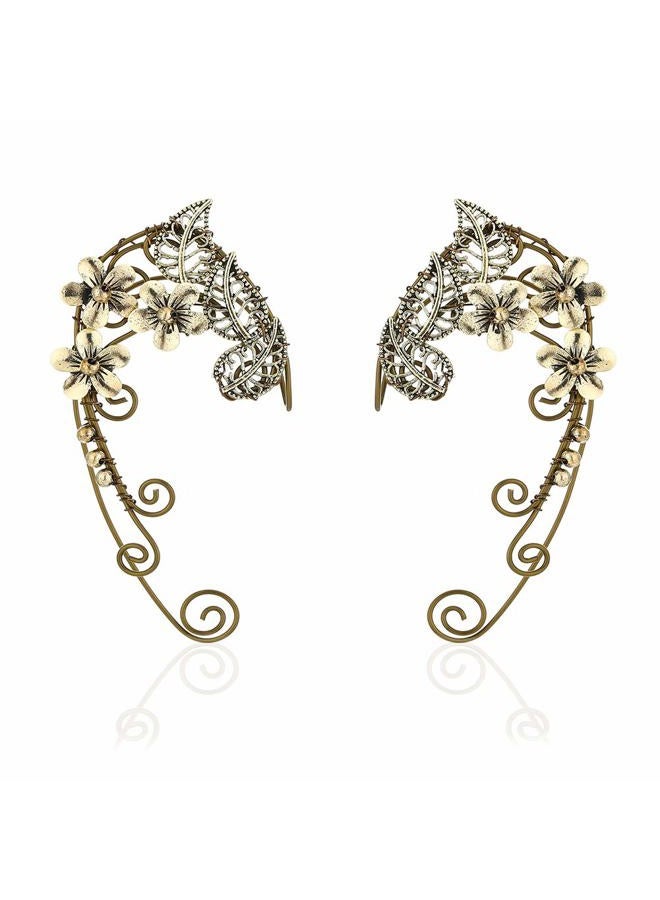 Yolmina Elven Ear Cuffs for Women, Handmade Elf Fairy Earrings Cuff Wrap Clip-on Filigree Earrings for Fantasy Fairy Halloween Costume, Cosplay, Wedding, Handcraft (Bronze) - Image 1