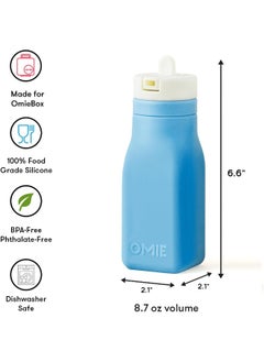 OMIE Omie OmieBox Reusable Silicone Water Bottle - 8.7 oz, Straw Top, BPA-Free & Phthalate-Free, Leak-Proof (Blue)  - Image 4