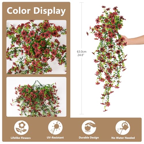 ZFProcess Artificial Hanging Flowers for Outdoors, 2 Pcs Fake Hanging Faux Plants Flowers Spring Summer Decor, UV Resistant Artificial Realistic Flower for Front Door Porch Planter Patio Garden(Brown) - Image 5