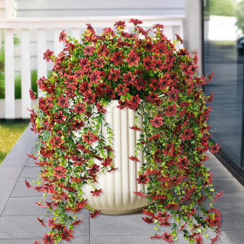 ZFProcess Artificial Hanging Flowers for Outdoors, 2 Pcs Fake Hanging Faux Plants Flowers Spring Summer Decor, UV Resistant Artificial Realistic Flower for Front Door Porch Planter Patio Garden(Brown) - Image 1