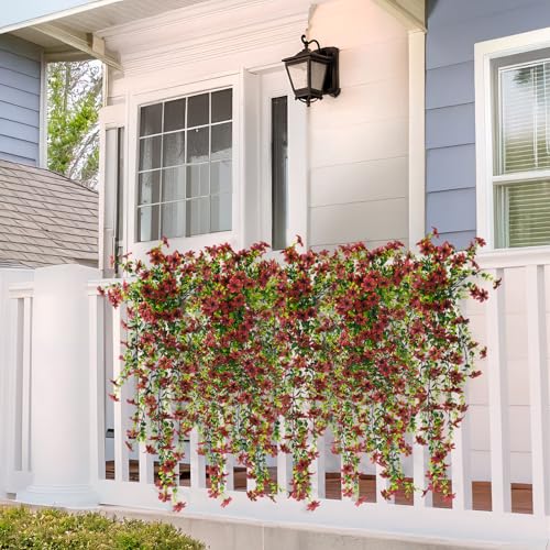 ZFProcess Artificial Hanging Flowers for Outdoors, 2 Pcs Fake Hanging Faux Plants Flowers Spring Summer Decor, UV Resistant Artificial Realistic Flower for Front Door Porch Planter Patio Garden(Brown) - Image 2