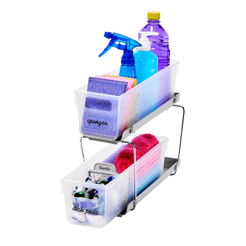 منظم ميني 2 طبقة من ميدسمارت متعدد الاستخدامات مع مقابض وفواصل للتخزين المنزلي والحمام فروسٹ