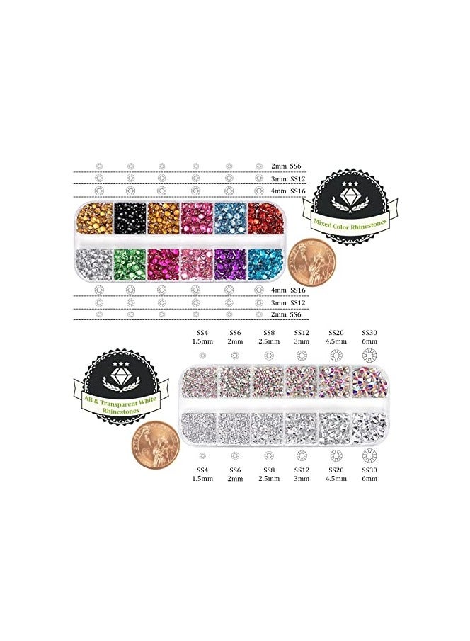 ORiTi Flatback Rhinestones 4520 Pcs Colorful Nail Art Rhinestones Flatback Crystal Colorful+AB+Transparent White Rhinestone with Picker Pencil and Tweezer For Nail Art and Decoration - Image 2