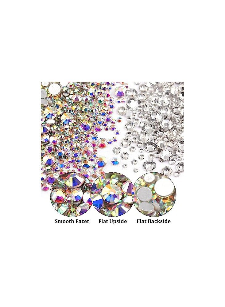 ORiTi Flatback Rhinestones 4520 Pcs Colorful Nail Art Rhinestones Flatback Crystal Colorful+AB+Transparent White Rhinestone with Picker Pencil and Tweezer For Nail Art and Decoration - Image 3