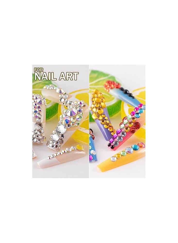 ORiTi Flatback Rhinestones 4520 Pcs Colorful Nail Art Rhinestones Flatback Crystal Colorful+AB+Transparent White Rhinestone with Picker Pencil and Tweezer For Nail Art and Decoration - Image 4