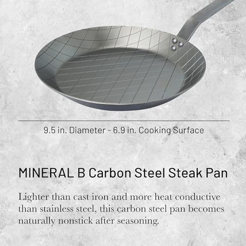 De Buyer MINERAL B Carbon Steel Steak Pan - 9.5” Diameter, 6.9” Cooking Surface - Ideal for Searing & Browning Meat - PFAS, PFOA & PFOS Free - Made in France - Image 2