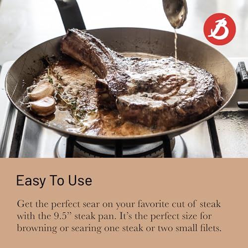 De Buyer MINERAL B Carbon Steel Steak Pan - 9.5” Diameter, 6.9” Cooking Surface - Ideal for Searing & Browning Meat - PFAS, PFOA & PFOS Free - Made in France - Image 4