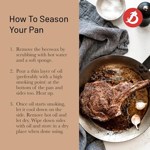 De Buyer MINERAL B Carbon Steel Steak Pan - 9.5” Diameter, 6.9” Cooking Surface - Ideal for Searing & Browning Meat - PFAS, PFOA & PFOS Free - Made in France - Image 5