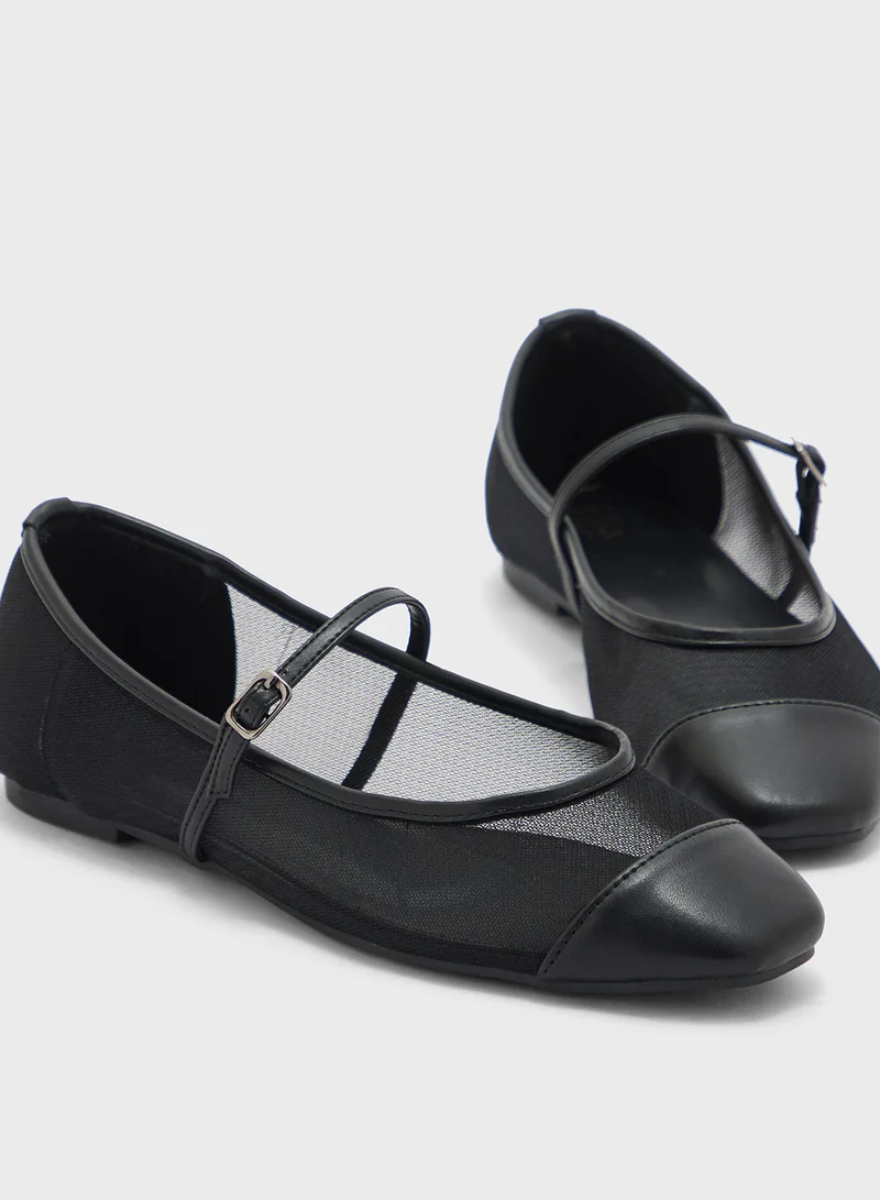 ايلا Square Toe Mary Jane Mesh Flat Shoe