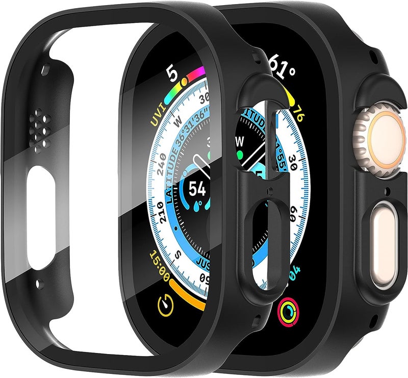 NEXT STORE Apple Watch Ultra 49mm Tempered Glass Screen Protector, Ultra-Thin Hard PC Case, Shockproof All-Around Protective Cover, Black - Image 3