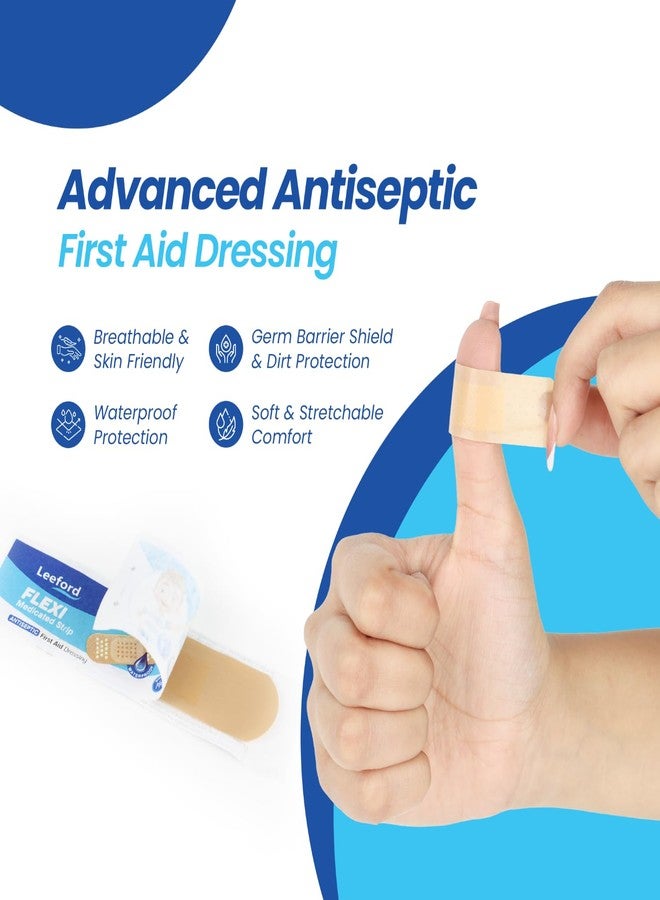 Leeford Flexi Medicated Strip | Antiseptic Washproof Bandage for Injury, Cuts, Abrasions & wounds | First Aid, Water Resistant Elastic Bandages Blocks 99% of Bacteria | Breathable, Soft & Flexible 200 Strips - Image 3