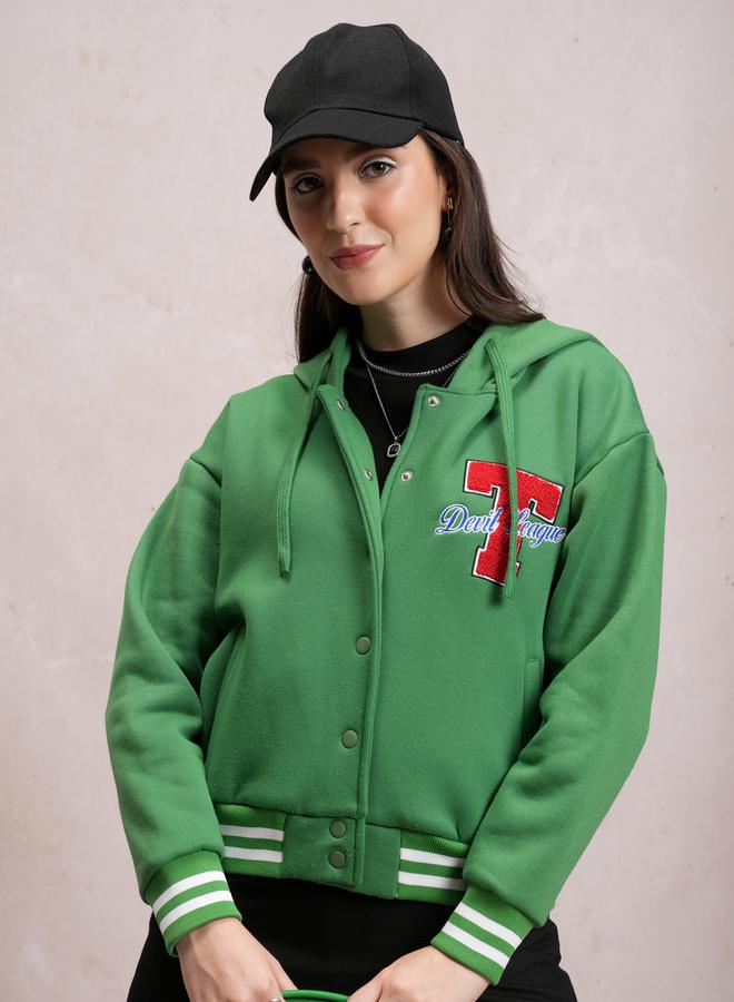 Tokyo Talkies Embroidered Hooded Varsity Jacket - Image 1