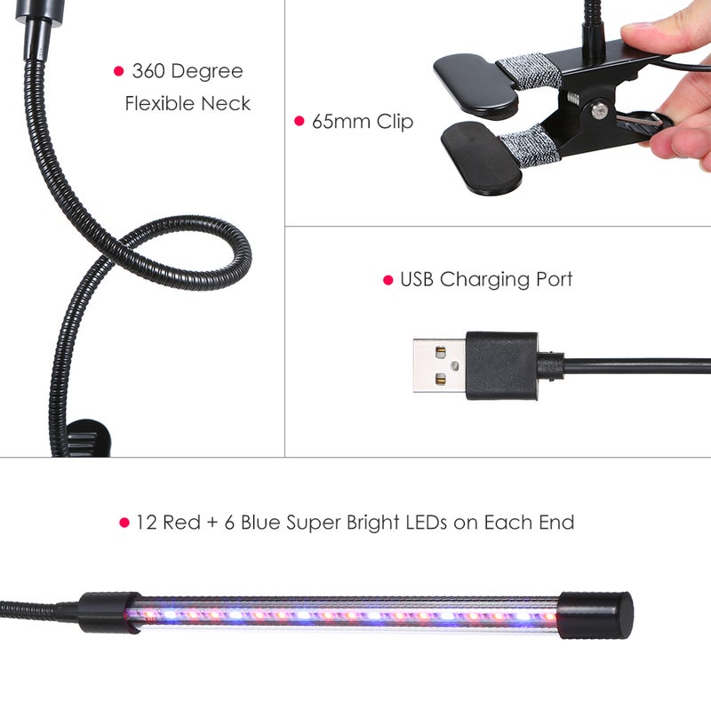 إسكدنيا مصباح LED لنمو النباتات له 3 رؤوس DC بجهد 5 فولت وقدرة 27 وات متعدد الألوان 33.00*4.80*13.00سم - Image 4