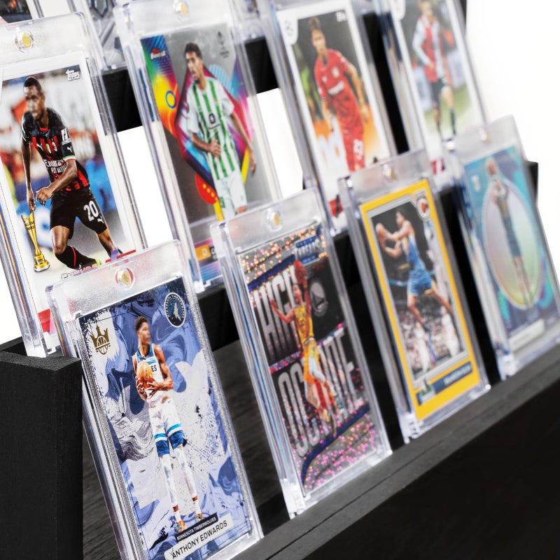 Emfogo Trading Card Display, 3-Tier Card Display Case with Custom Drawer, Wood Graded Card Display with Supporters and Dividers, Sports Card Display Case for Collection (Black) - Image 3