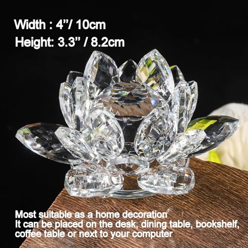 TENGFENG Sparkle Crystal Lotus Flower - 4'' Hue Reflection Clear Crystal Lotus for Feng Shui Home Decor Sun Catcher Ornaments or Paper Weight with Gift Box (100MM) Transparent - Image 3