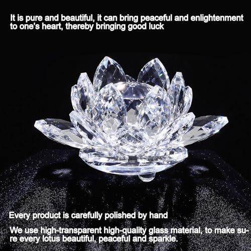 TENGFENG Sparkle Crystal Lotus Flower - 4'' Hue Reflection Clear Crystal Lotus for Feng Shui Home Decor Sun Catcher Ornaments or Paper Weight with Gift Box (100MM) Transparent - Image 2
