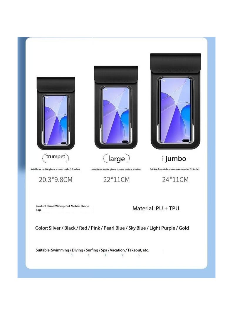 CityRiya-Long IPX8 Certified 30M Heavy Rainproof Phone Pouch for Food Delivery Riders - Sealed Transparent Touch Screen Case with Reflective Lanyard & Bike Mount - Fits All Smartphones Up to 6.5" Screen - Durable PVC, Shockproof & Anti-Scratch - 2 Pack（silvery,6.5in,FLL007131）  - Image 2