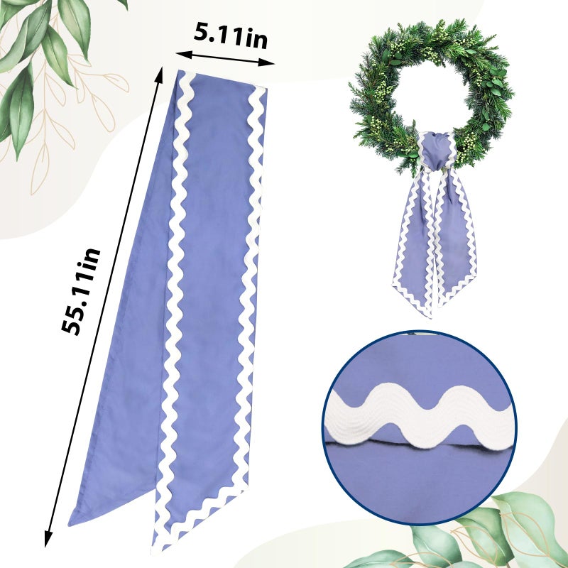 Ftuuo Wreath Sash for Front Door Light Blue Cotton Wreaths Satin Sash Burlap Garland Ribbon Accessories for Wreath Yard Doorway Indoor Outdoor Bow Bridal Shower Home Decor,5.11 x 55.1in - Image 2