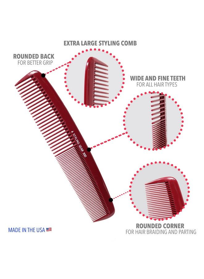 Styling Gear 300 Large Comb 8.5 In. Specialty Hair Styling Cutting Master Barber Stylist Combs Burgundy 2 Pcs. - Image 5
