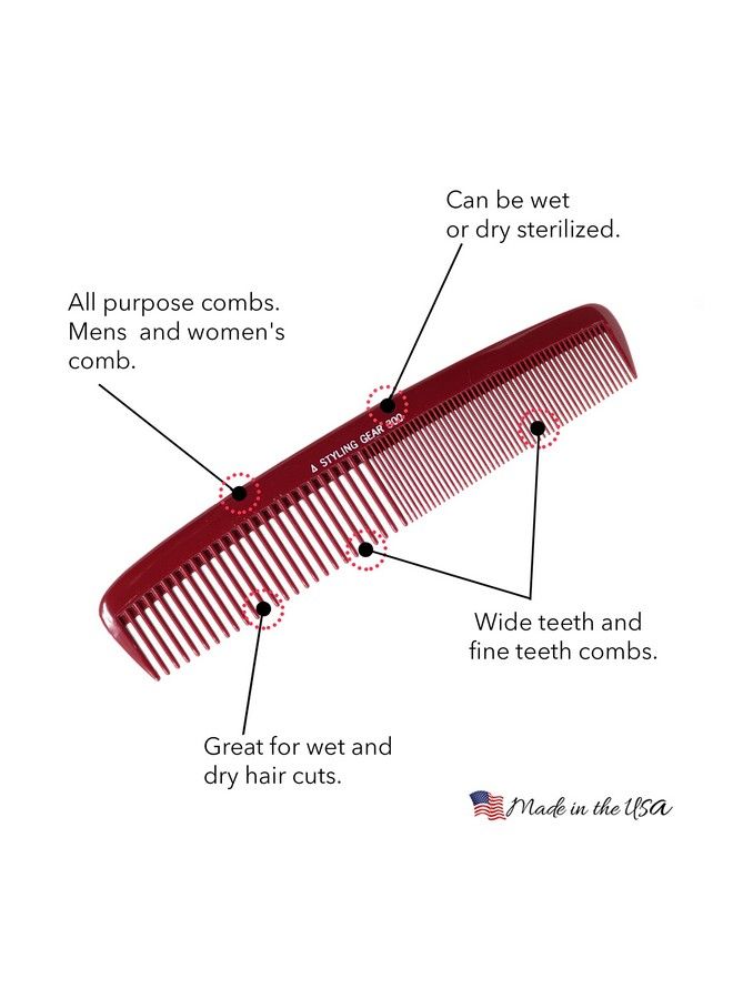 Styling Gear 300 Large Comb 8.5 In. Specialty Hair Styling Cutting Master Barber Stylist Combs Burgundy 2 Pcs. - Image 4