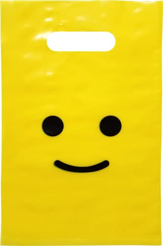 L LIFETIME Smile Yellow Party Favors Bags Super Strong 24 Pack Loot Birthday Emoji Treat Plastic Bag 9 x 6 inch Birthday Gift Bag for Kids Boys and Girls Plastic Gift Bags with Handles - Image 1