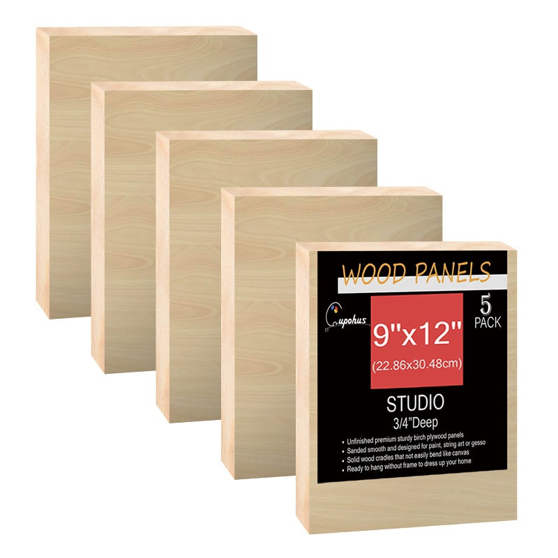 Cupohus Unfinished Birch Wood Boards Canvas for Painting 5 Packs 34 Deep Cupohus 9 x 12 Wooden Cradled Panels for Pouring Art Crfats Paints and More