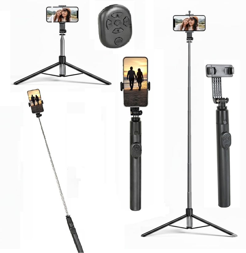 SooPii 3-in-1 Bluetooth Selfie Stick Tripod Stand for Mobile, Foldable & Portable Phone Holder with Wireless Remote, extendable 170cm Long Telescopic Monopod for Photoshoot & Vlogging, All Smartphones - Image 1