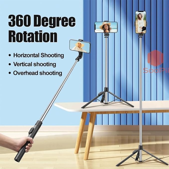 SooPii 3-in-1 Bluetooth Selfie Stick Tripod Stand for Mobile, Foldable & Portable Phone Holder with Wireless Remote, extendable 170cm Long Telescopic Monopod for Photoshoot & Vlogging, All Smartphones - Image 3